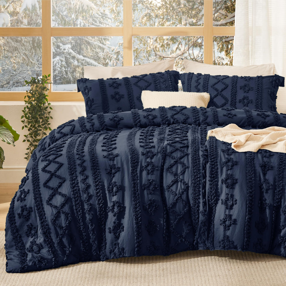 Bedsure couette face navy montrant style bohème et confort visuel