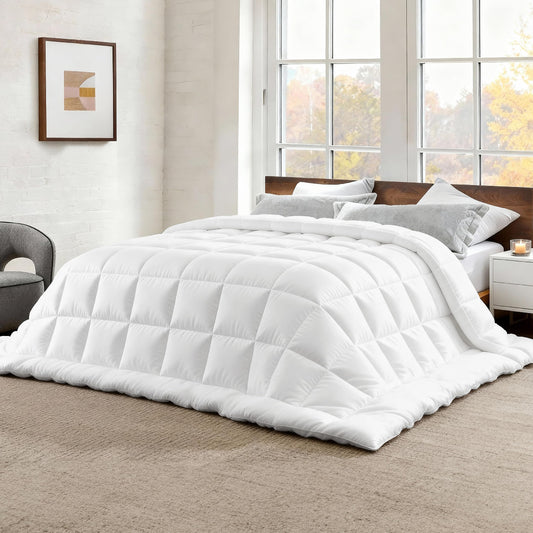 Bedsure couette pliée montrant finition et avantage rangement pratique