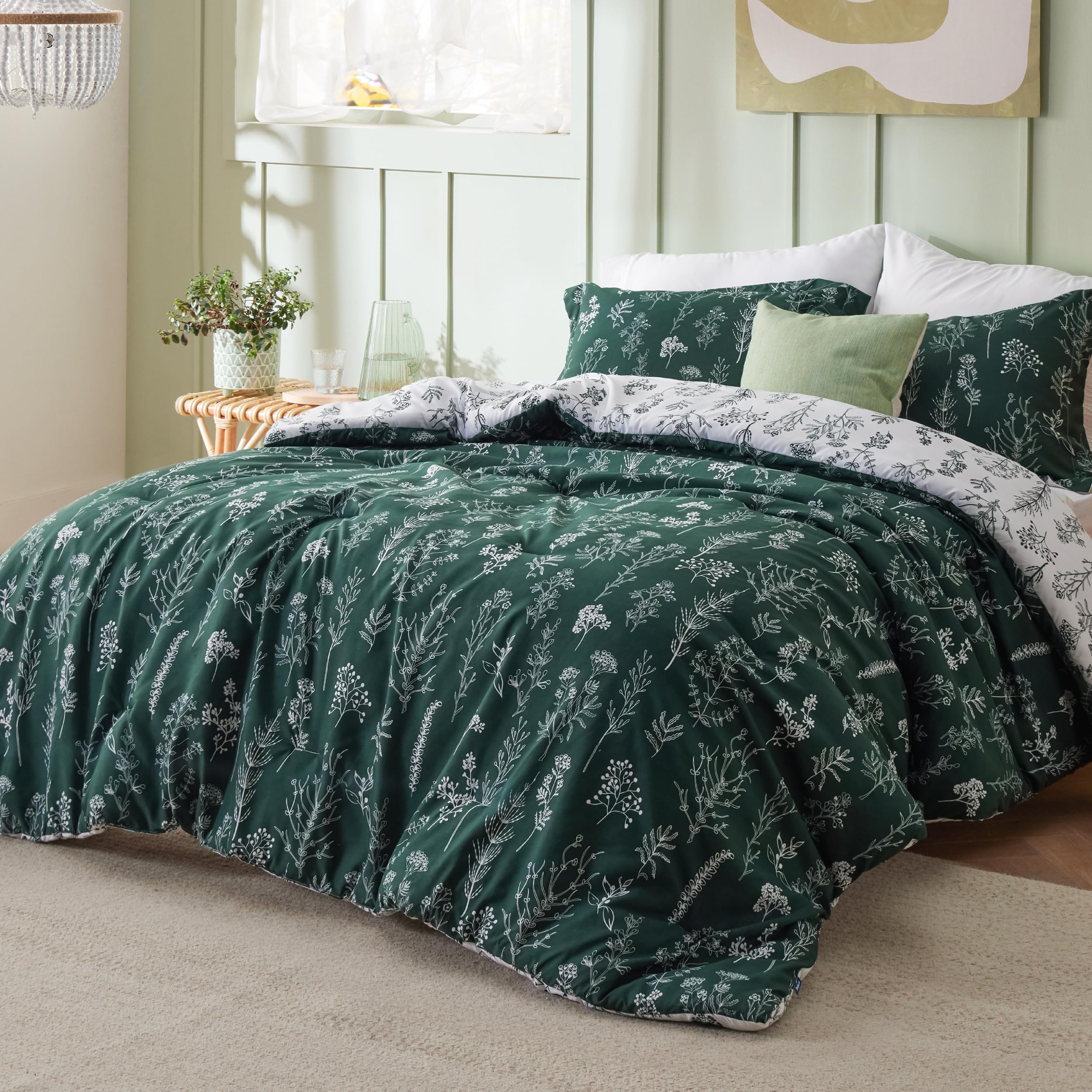 Bedsure couette face uni vert foncé offrant look apaisant et élégant