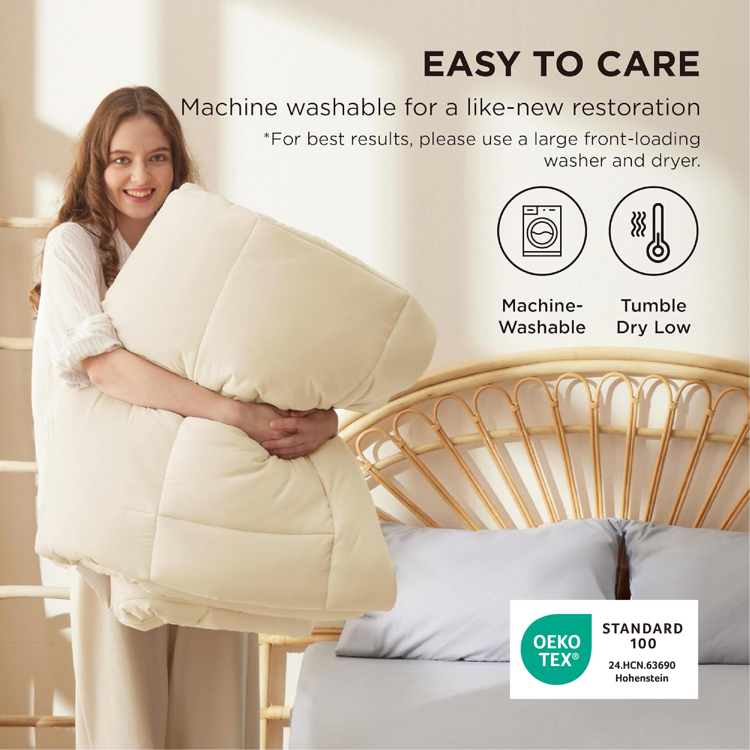 Bedsure couette posée sur lit double illustrant gonflant et allure soignée