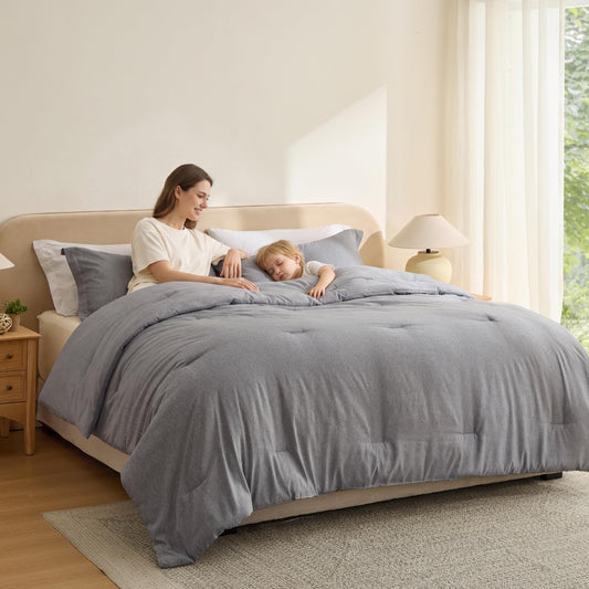 Bedsure couette king face montrant un style gris polyvalent et confort