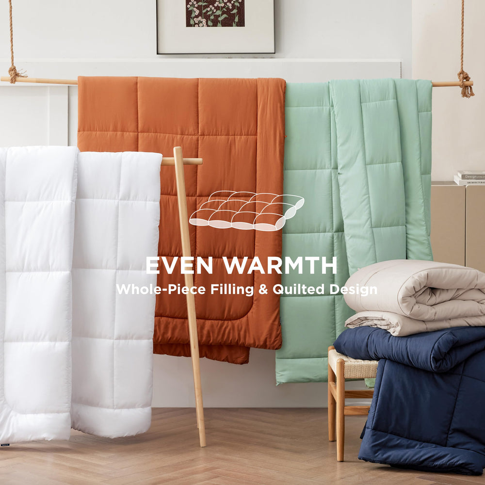 Bedsure couette pliée montrant épaisseur et facilité de rangement pratique