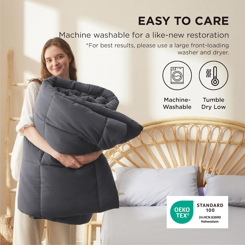 Bedsure couette posée sur lit king en scène lifestyle montrant tombé généreux et style moderne