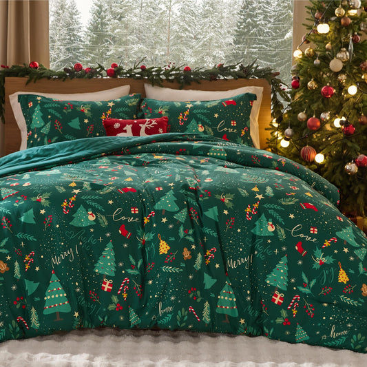 Bedsure vue face de la couette montrant motif festival forest et confort chaleureux