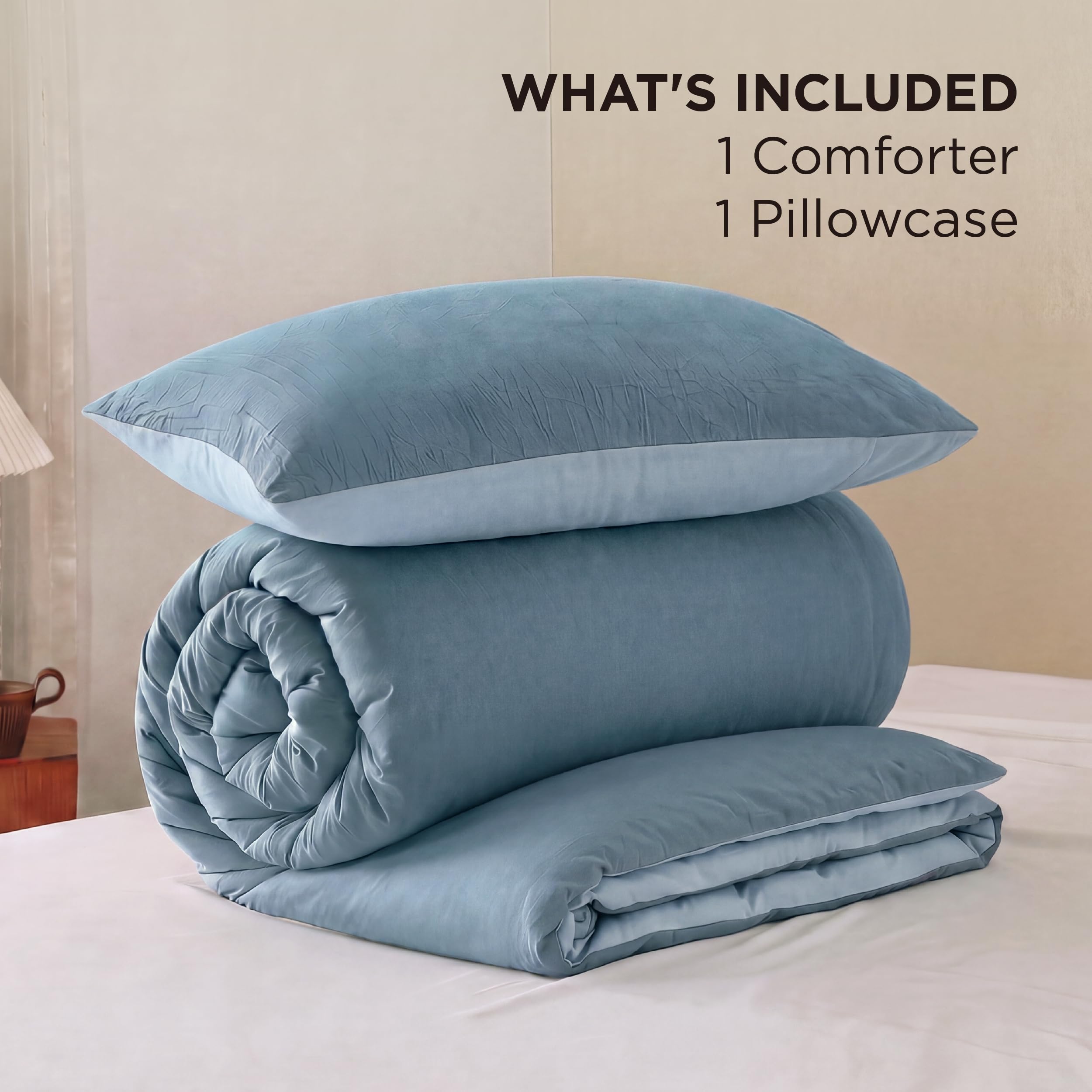 Bedsure couette pliée et rangée démontrant facilité d'entretien et gain de place