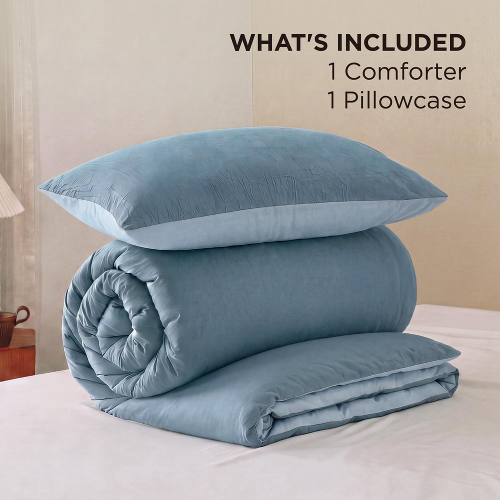 Bedsure couette pliée et rangée démontrant facilité d'entretien et gain de place