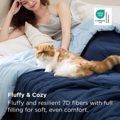 Bedsure couette réversible montrant les deux tons bleu pour varier décor