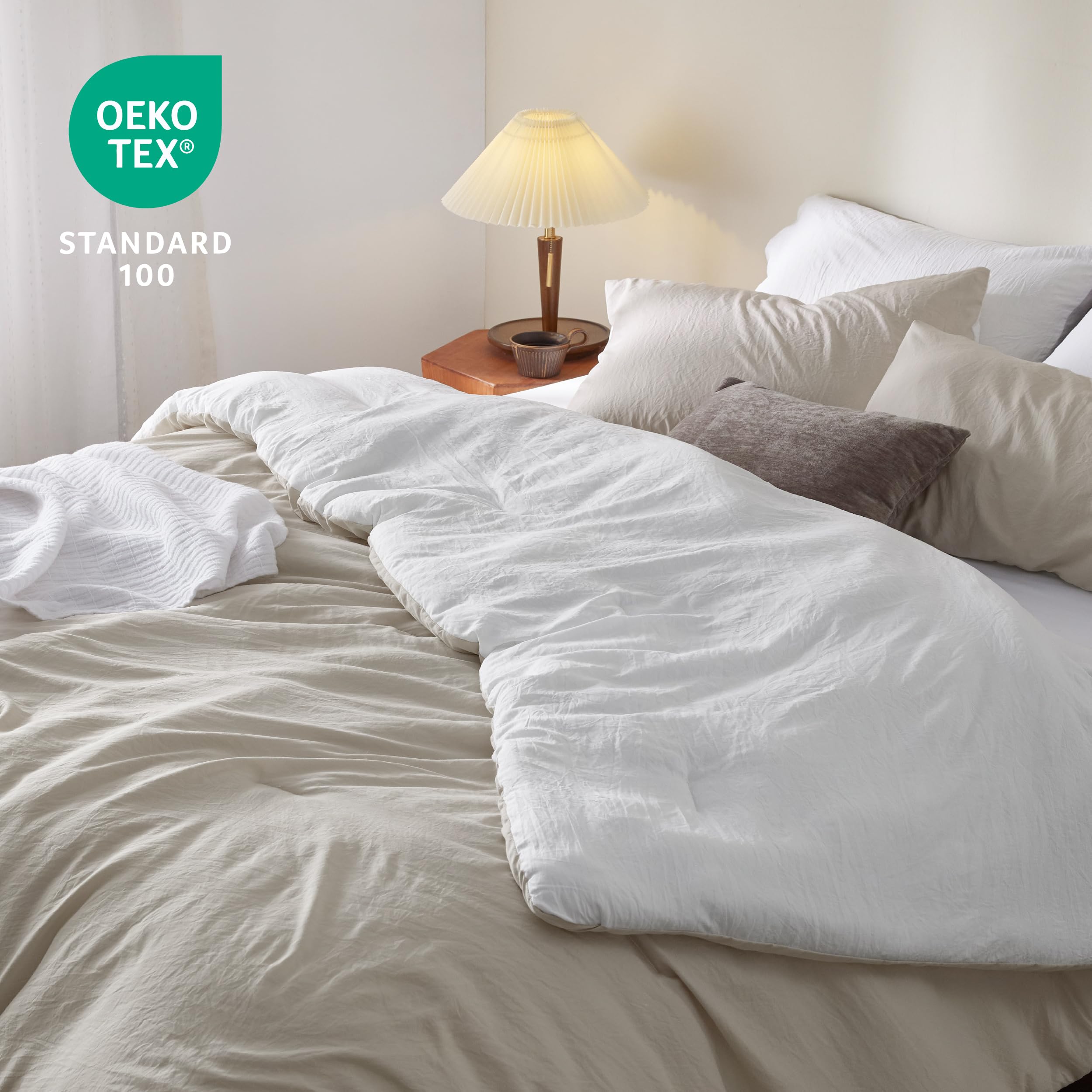 Bedsure couette réversible beige et blanc changeant l'ambiance de la chambre