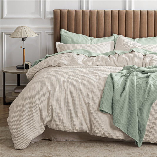 Bedsure couette beige face entière montrant style épuré et confort