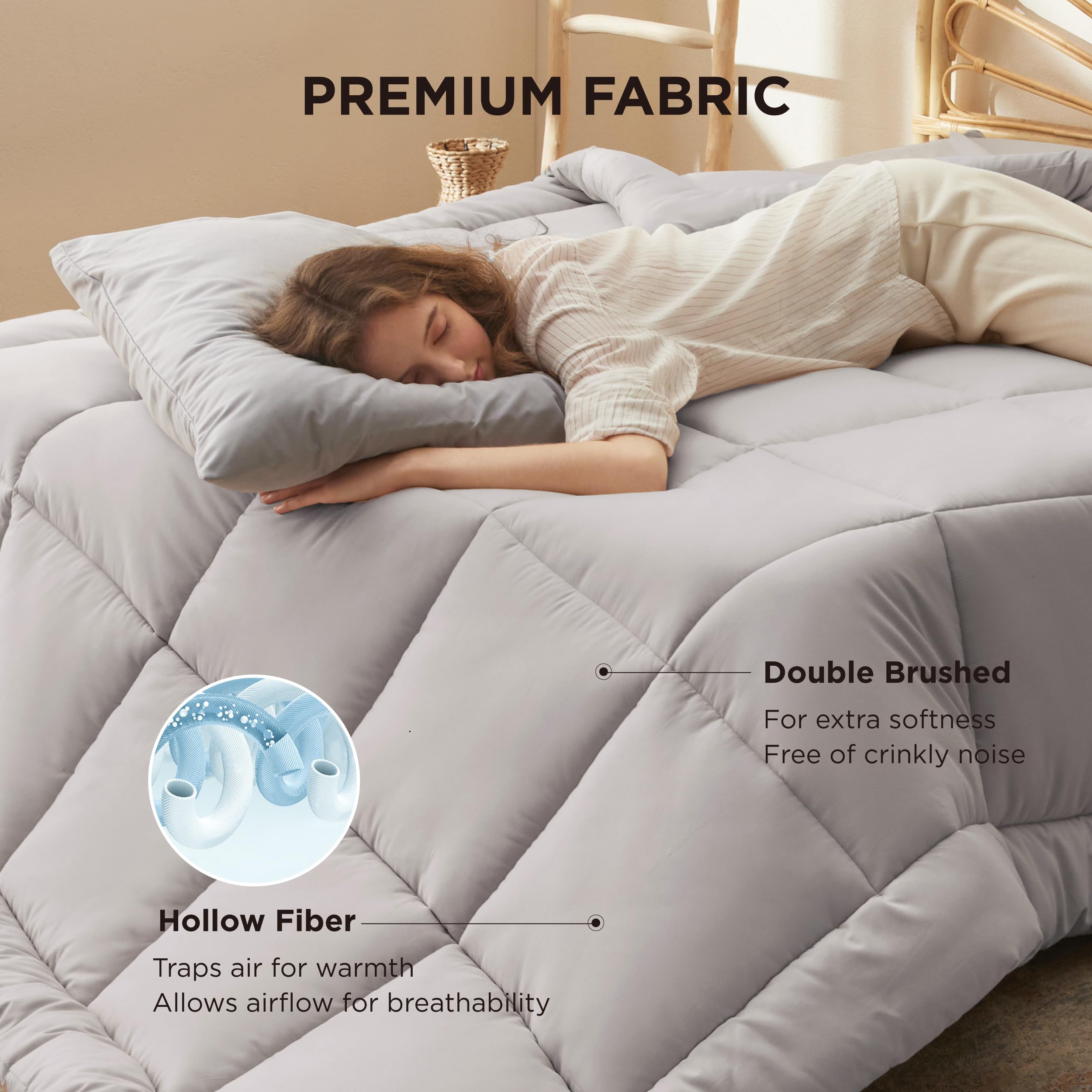 Bedsure zoom sur le garnissage GentleSoft offrant douceur et isolation