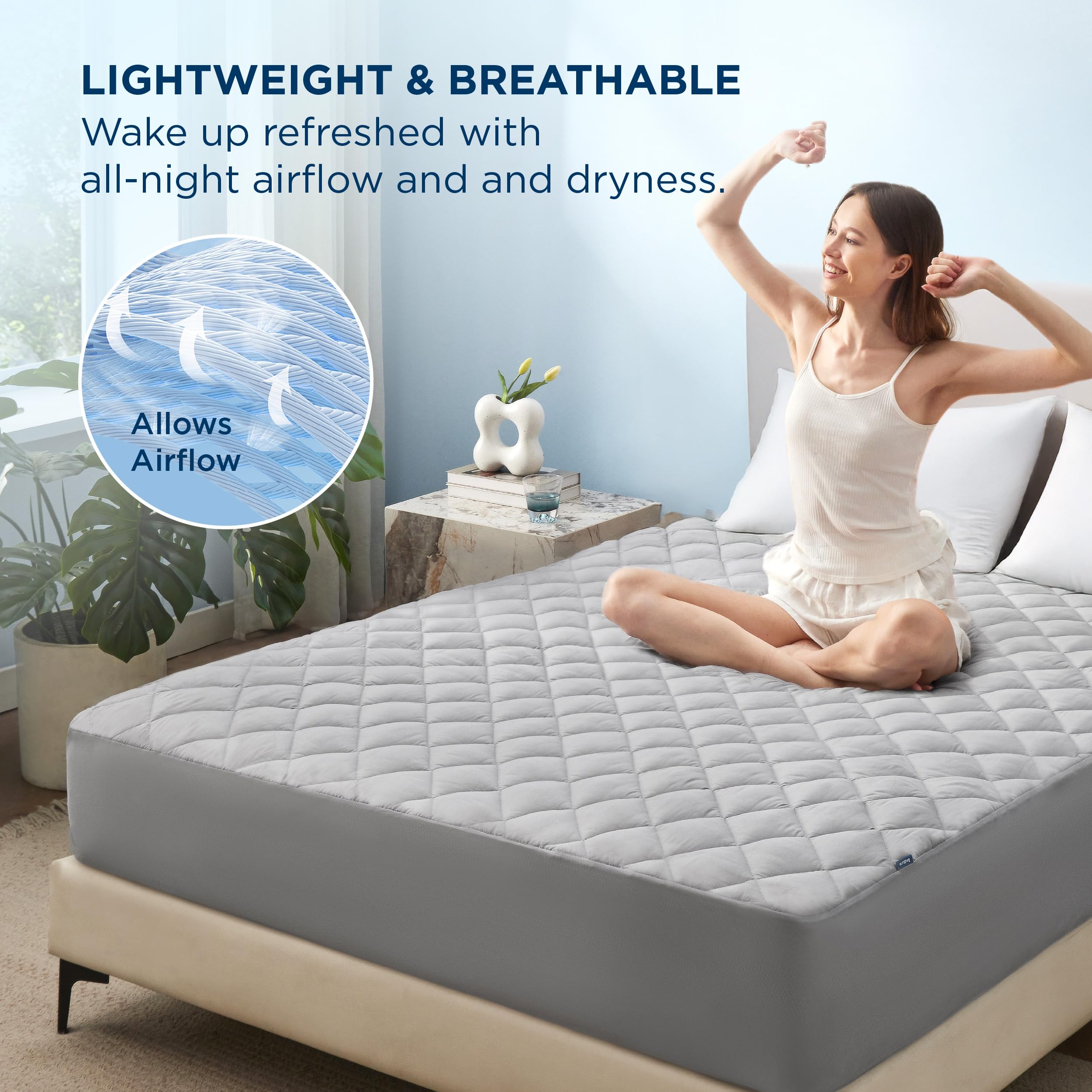 Bedsure coupe montrant la couche TPU imperméable pour blocage des liquides