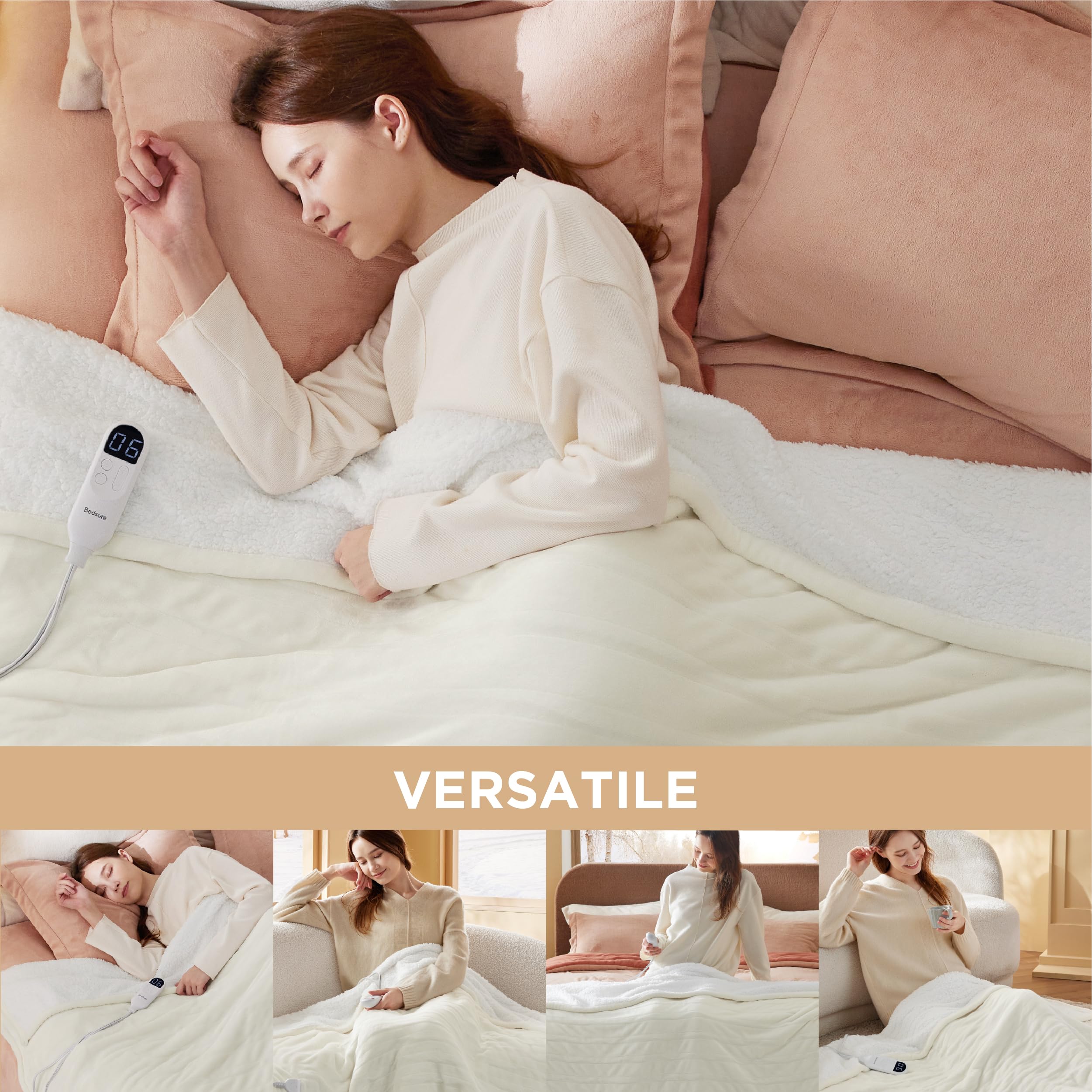 Bedsure comparaison taille full sur lit montrant couverture complète