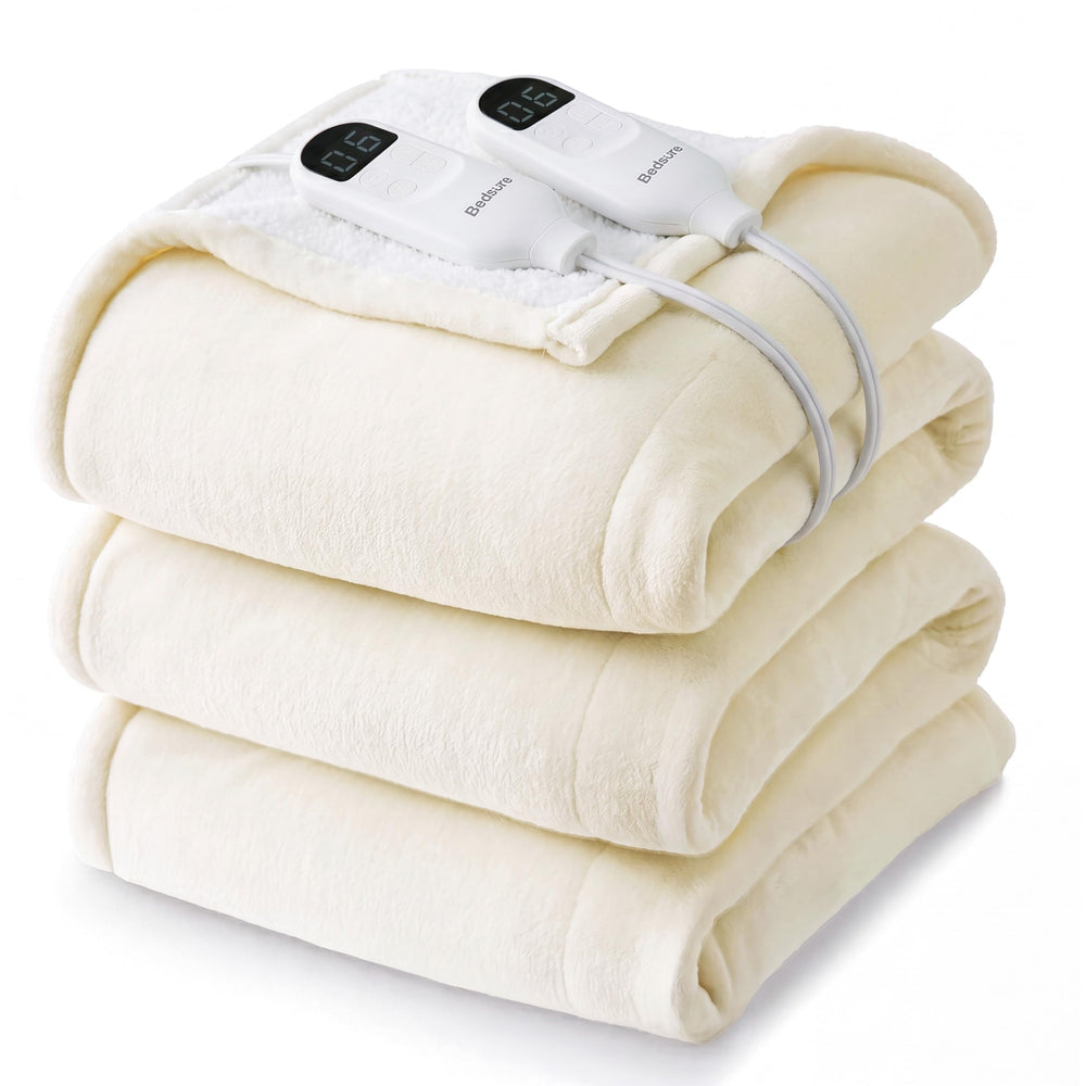 Bedsure couverture chauffante face avant montrant coupe et finition confort