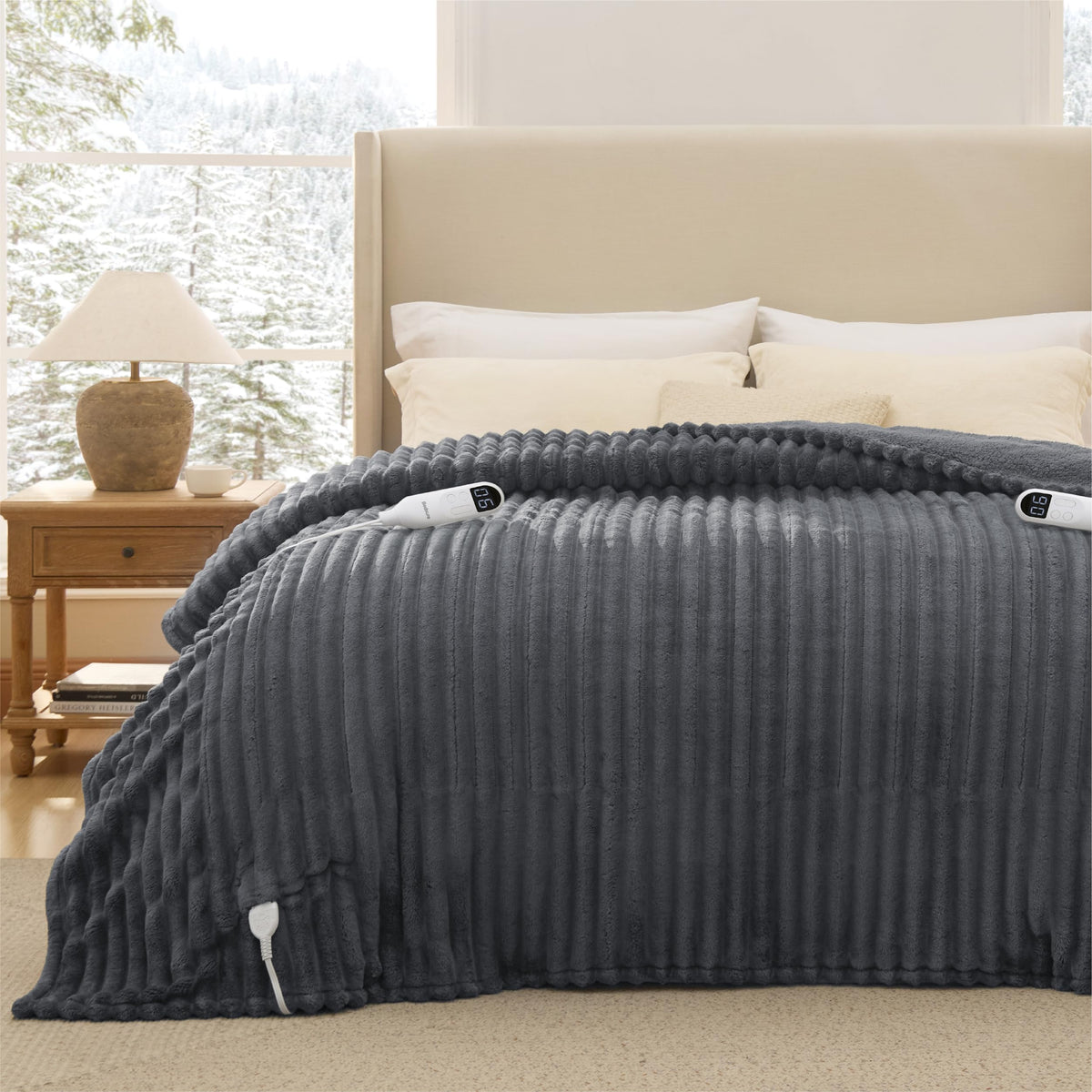 Bedsure couverture face avant gris montrant design et finition élégante