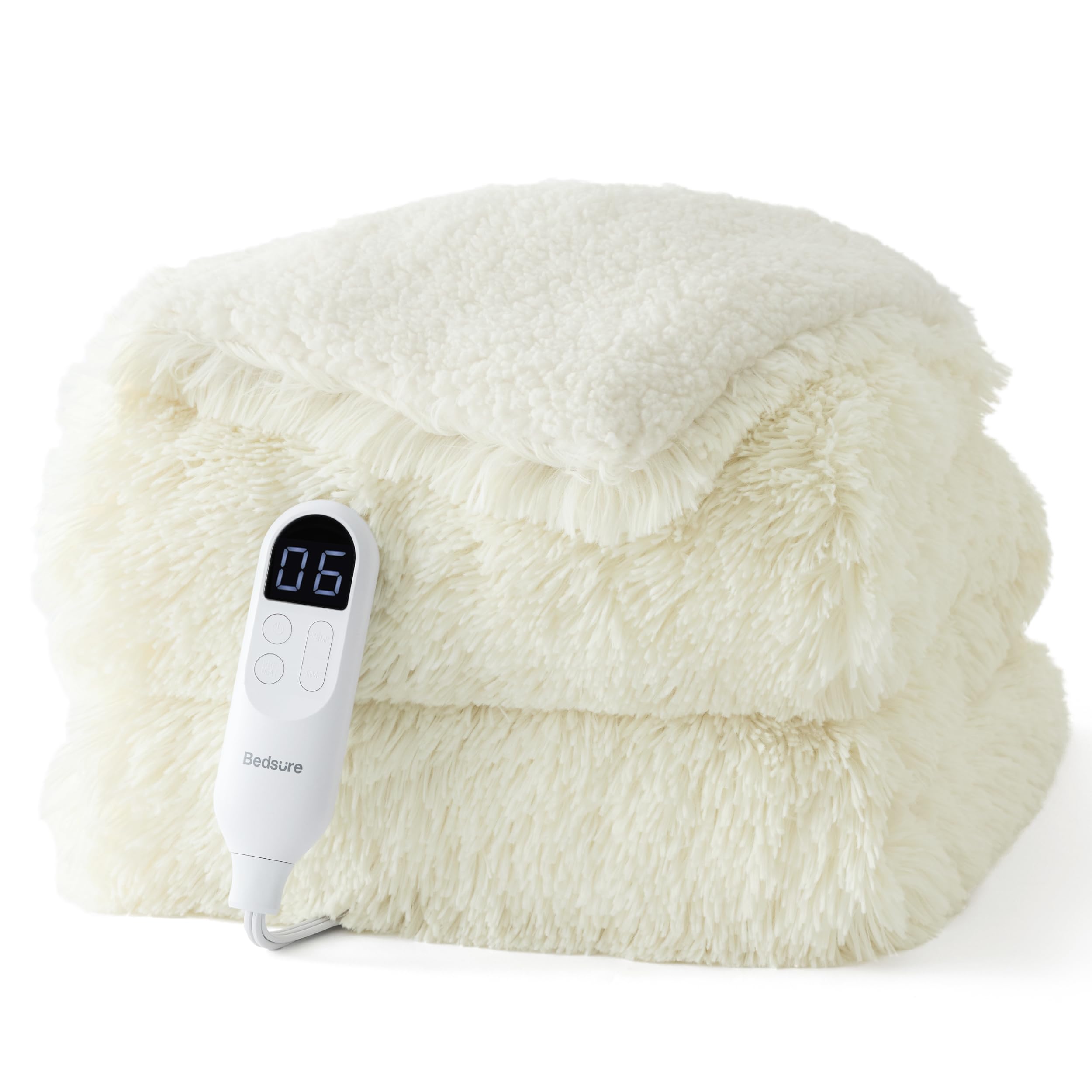 Bedsure couverture chauffante face avant crème montrant le plaid et le confort immédiat