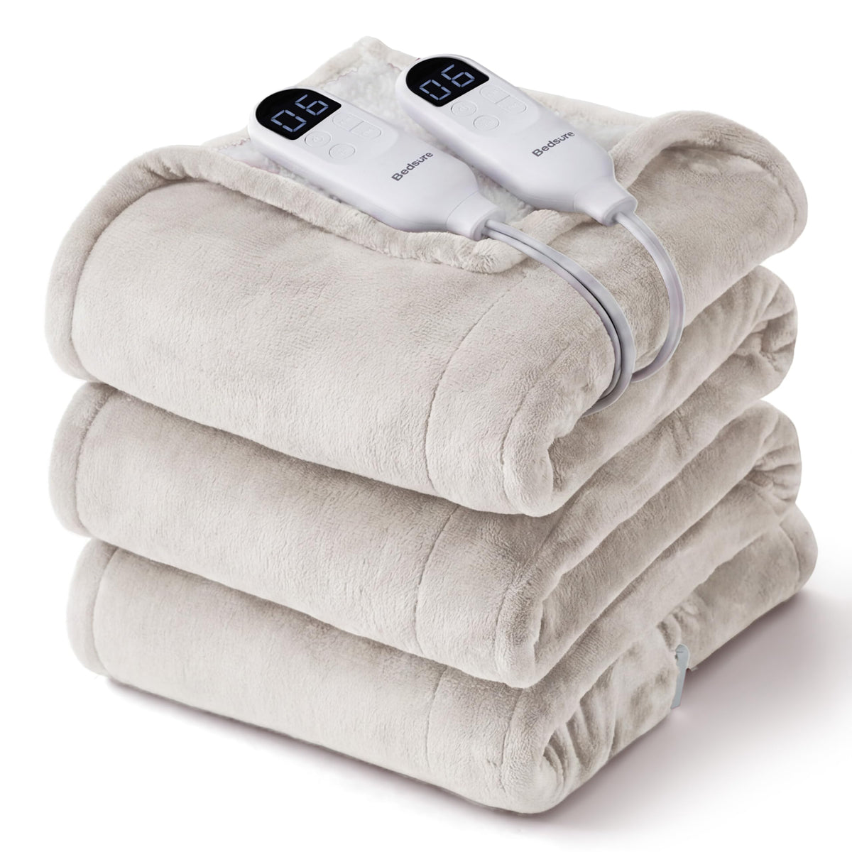 Bedsure packaging avant montrant la couverture chauffante king et ses avantages