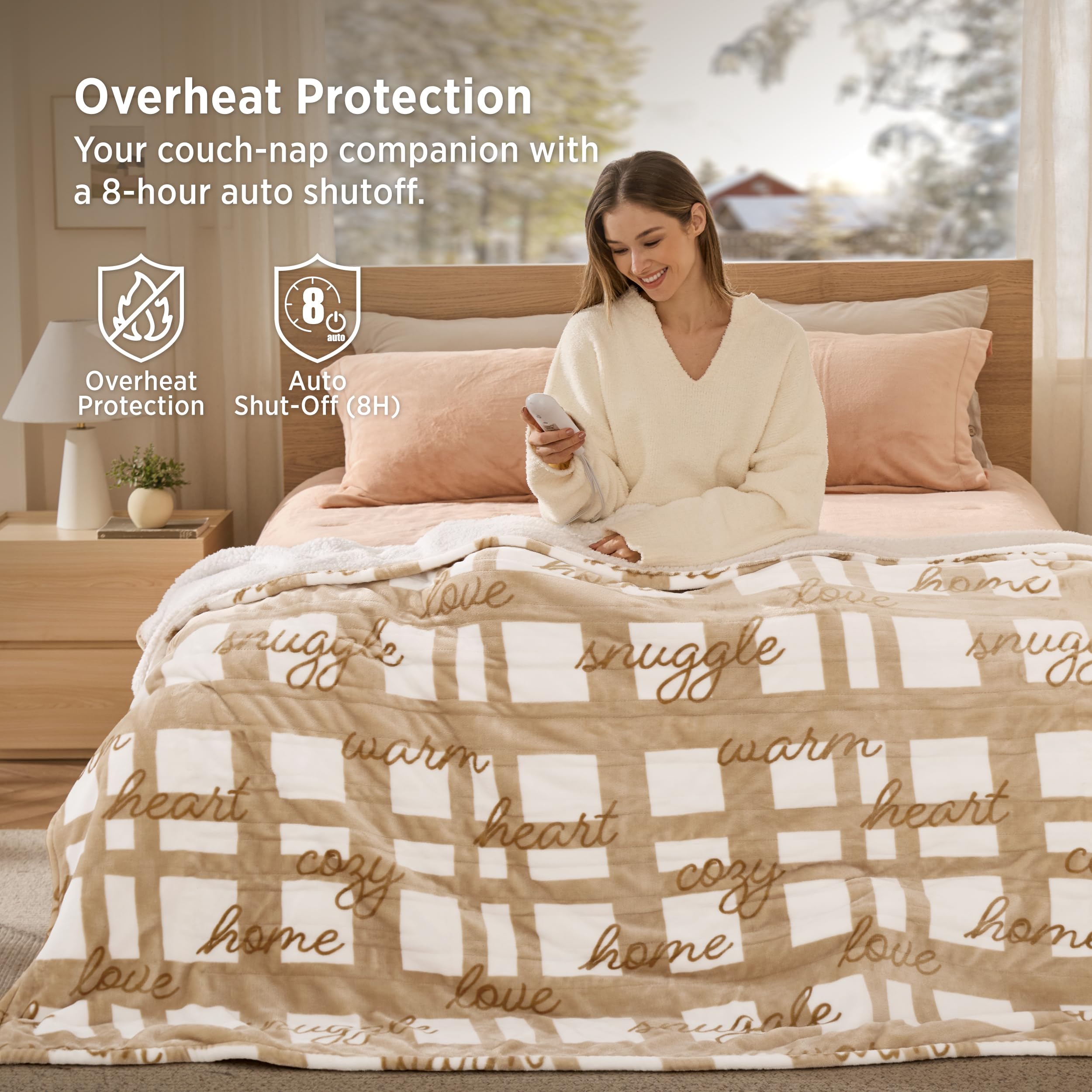 Bedsure couverture chauffante posée sur lit Twin, apporte chaleur immédiate au coucher