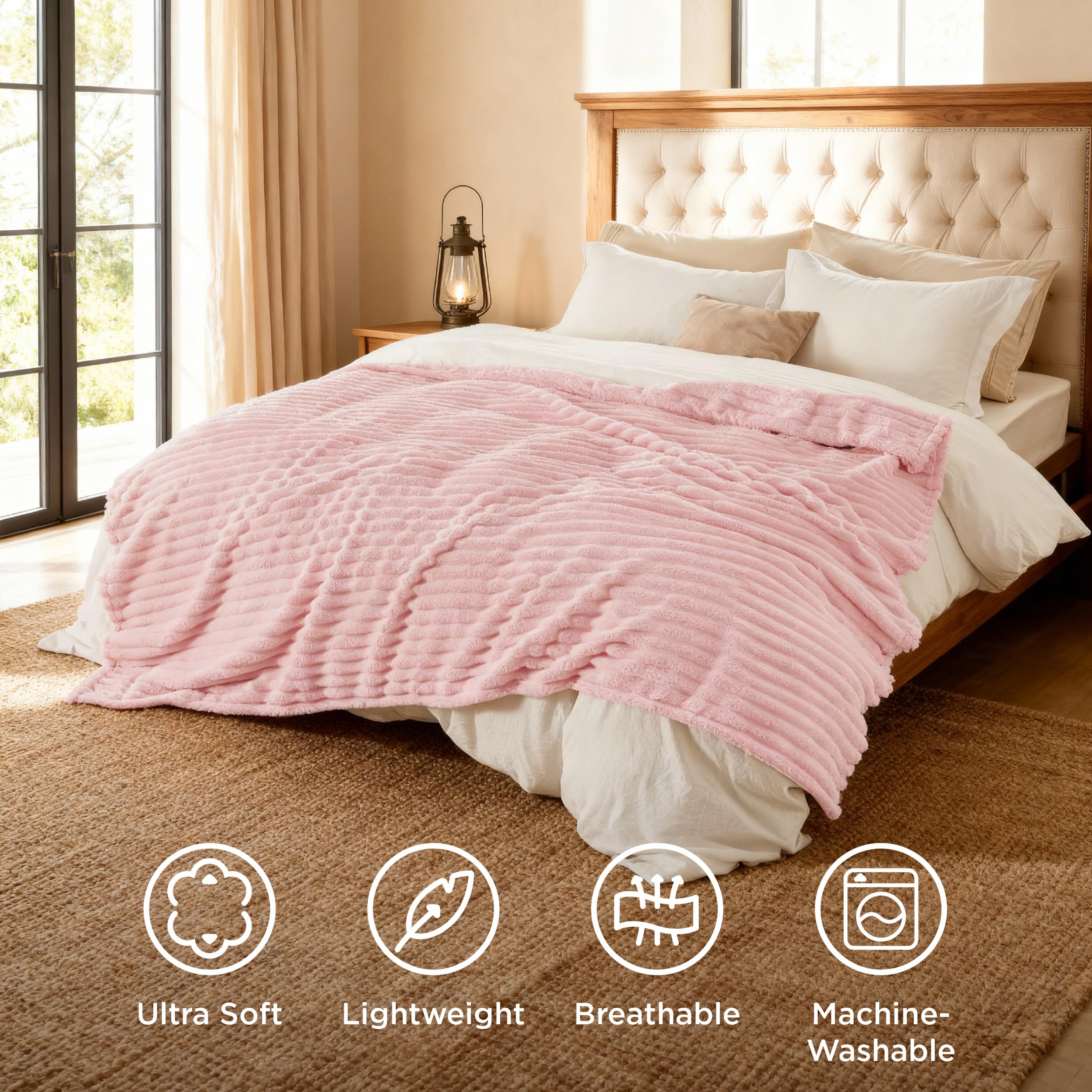 Bedsure comparaison taille 90x90 montrant échelle et couverture généreuse