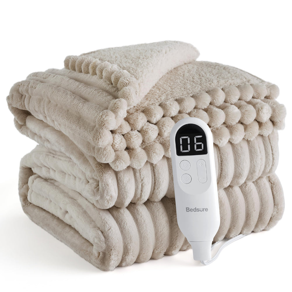 Bedsure couverture électrique twin vue avant présentation, chaleur réglable et design élégant
