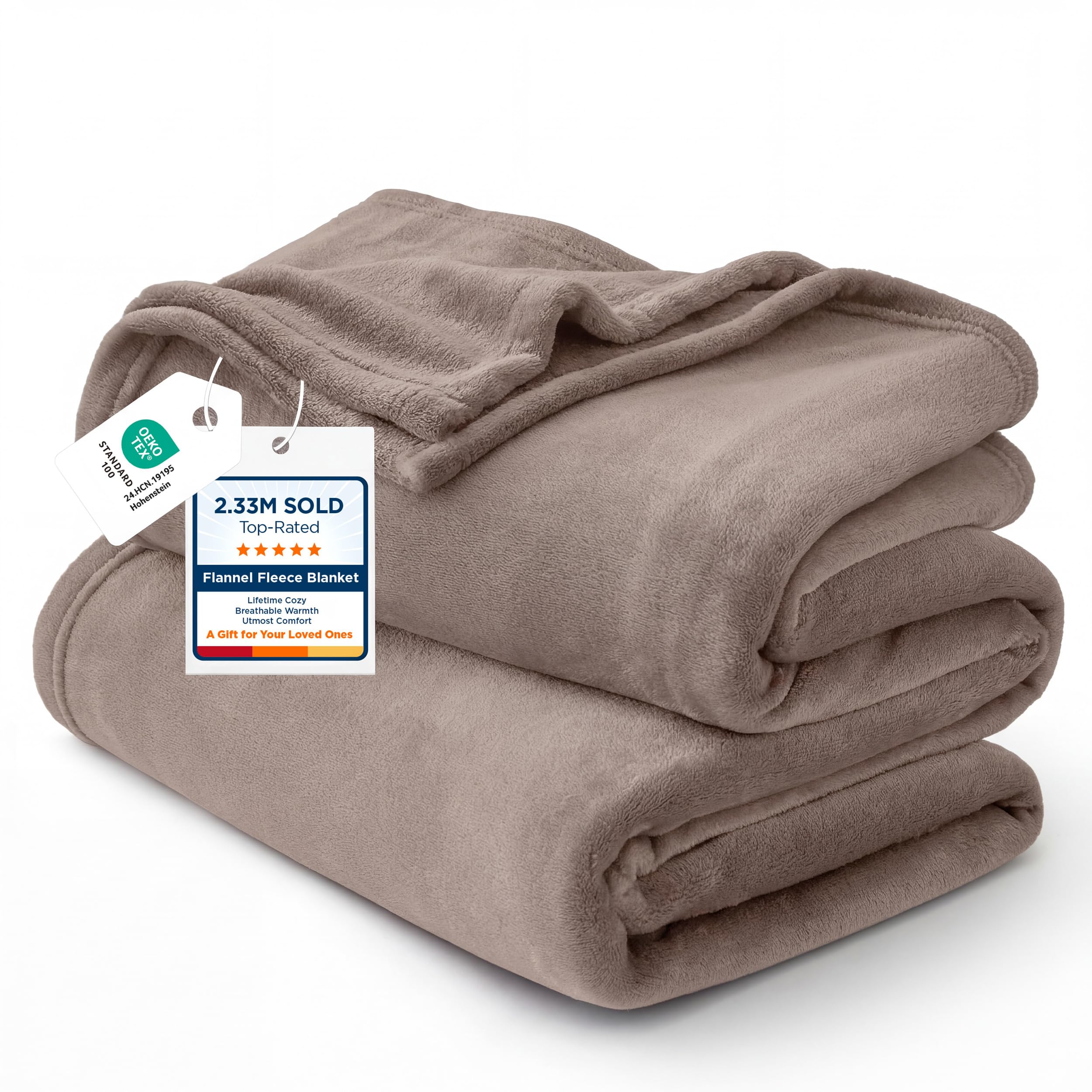 Bedsure couverture face avant brun clair montrant douceur et esthétique cosy