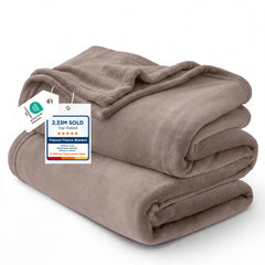 Bedsure couverture face avant brun clair montrant douceur et esthétique cosy