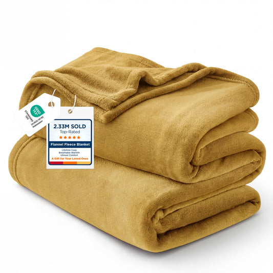 Bedsure couverture face avant montrant couleur or et allure cosy