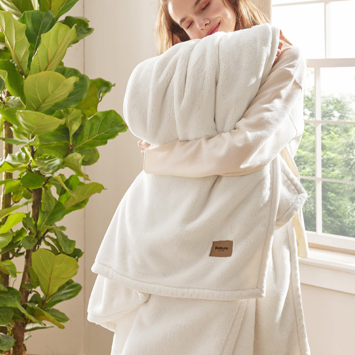 Bedsure couverture face avant crème montrant douceur et design élégant