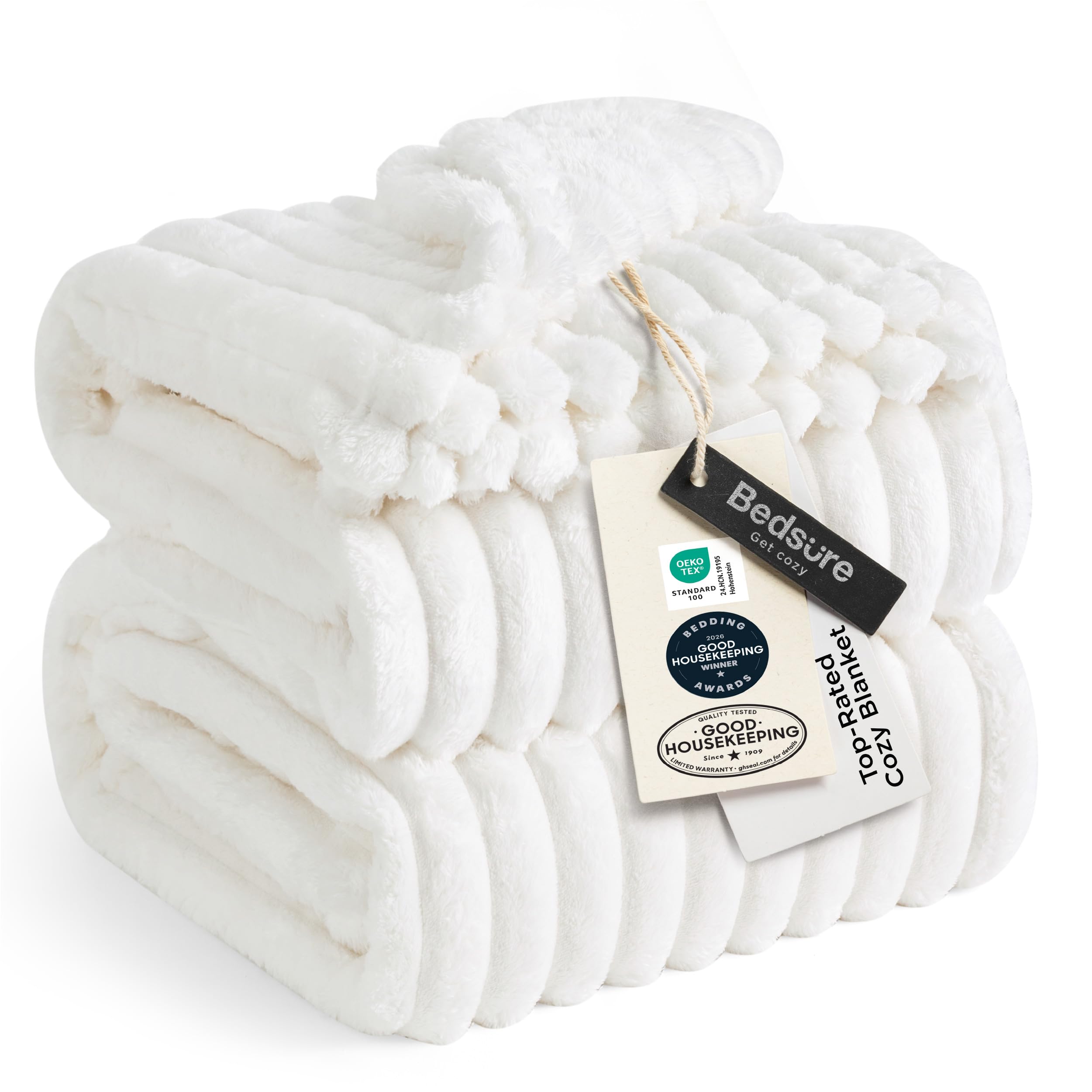 Bedsure couverture face entière off white montrant confort et grand format