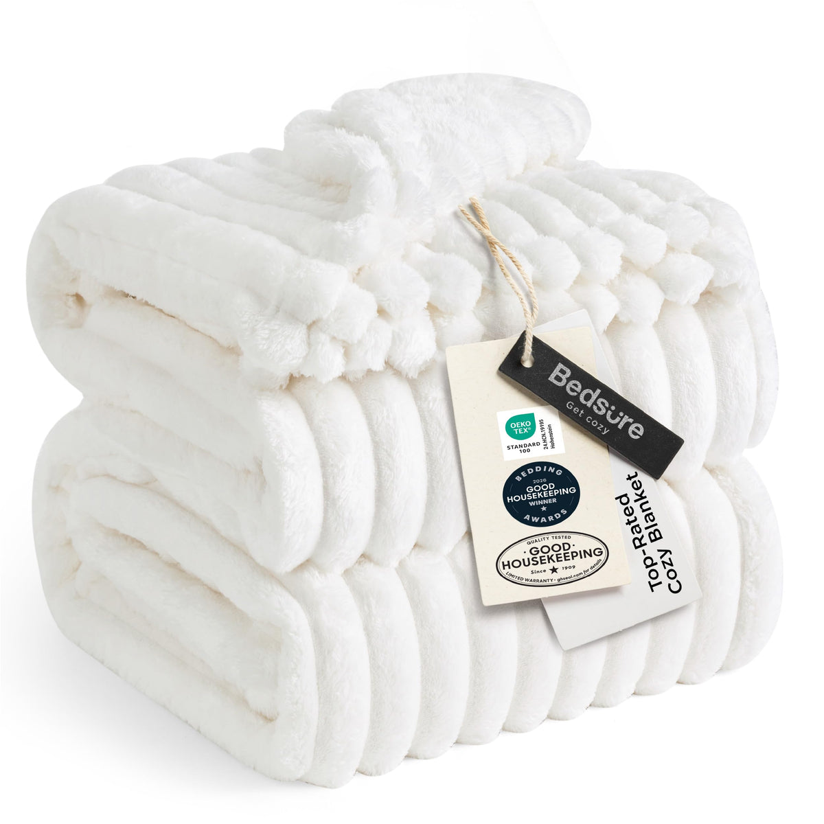 Bedsure couverture face entière off white montrant confort et grand format