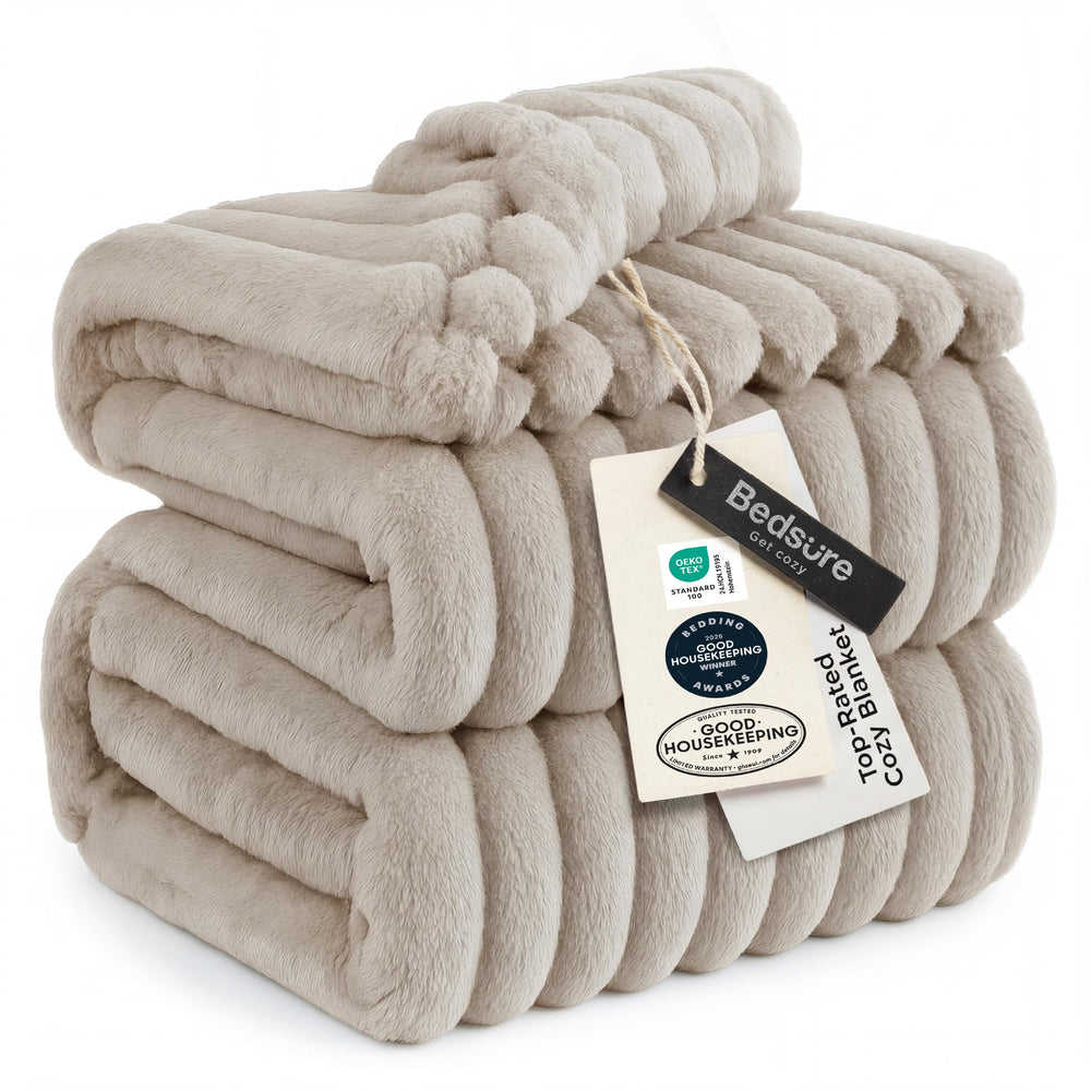 Bedsure couverture face entière beige montrant couverture king size et confort