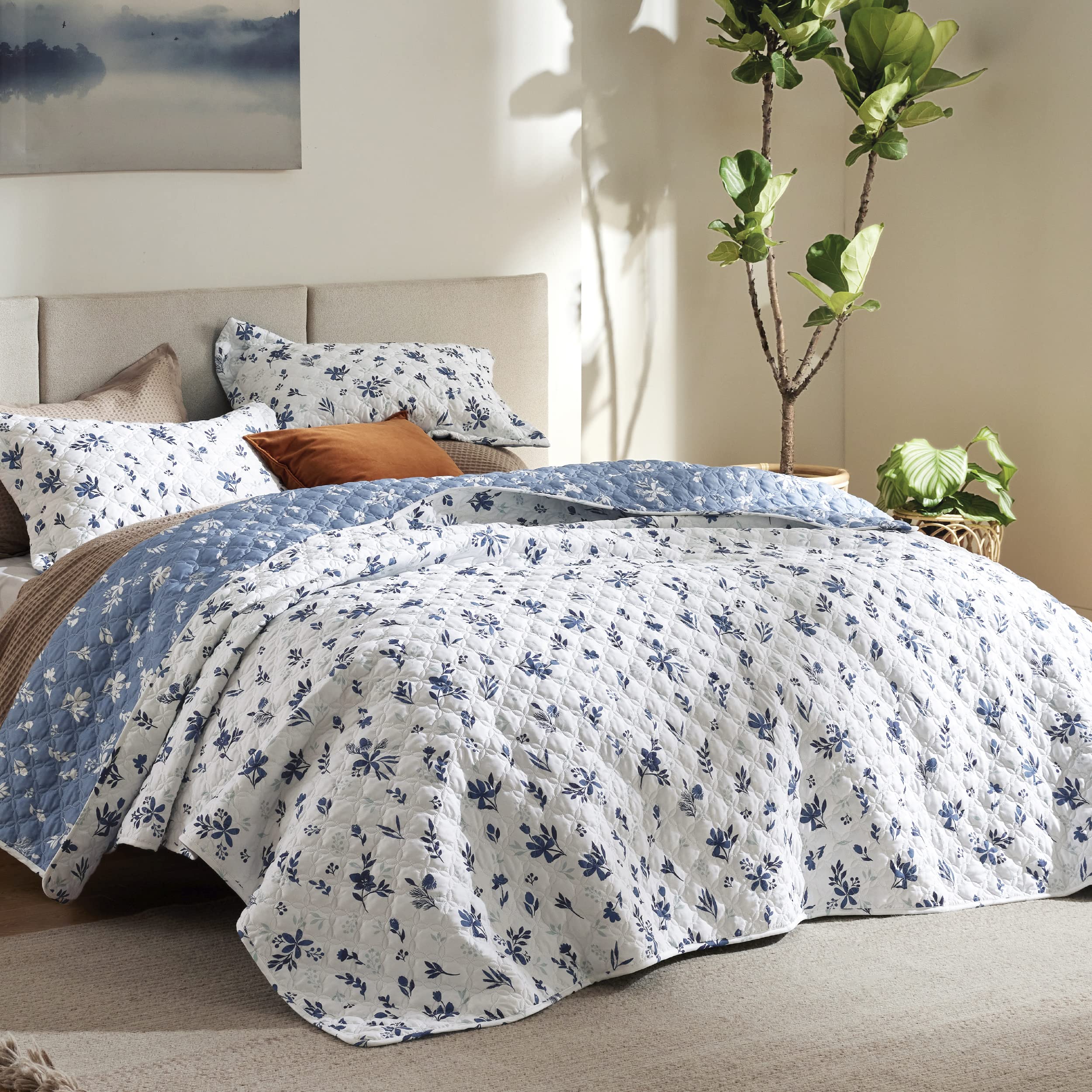 Bedsure couverture face florale montrant motif marguerite et ambiance décorative
