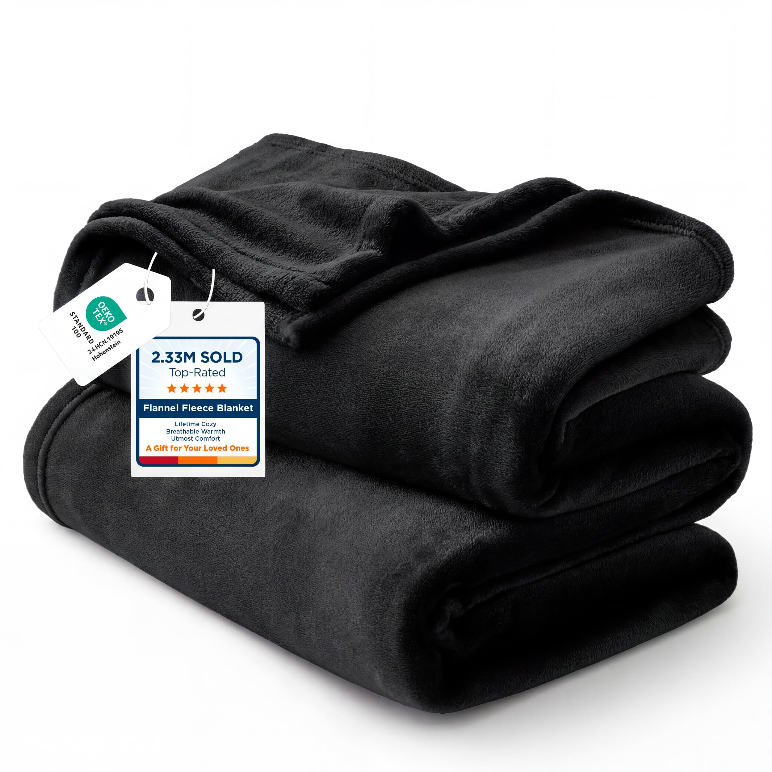Bedsure couverture face avant 60x80 montrant couleur noire et finition, confortable pour lit