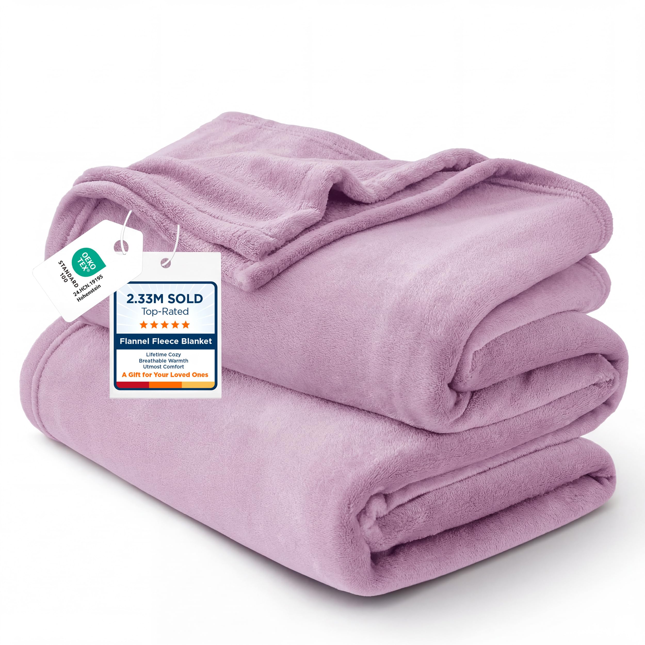 Bedsure couverture face montrant le coloris violet clair et fini luxueux