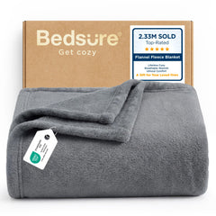 Bedsure couverture pliée gris montrant finition douce et rangement pratique