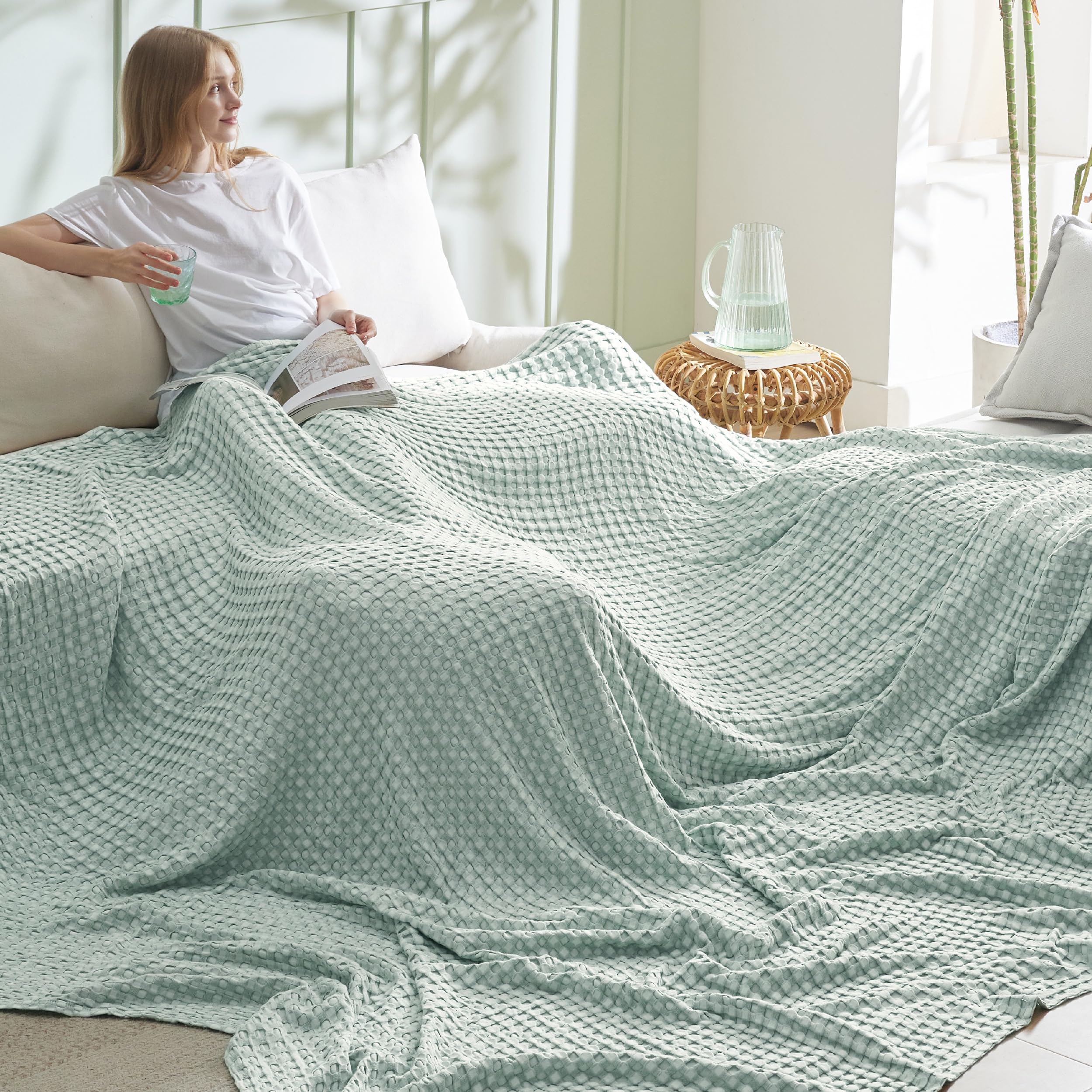 Bedsure couverture gaufrée devant montrant mint apaisant et texture légère