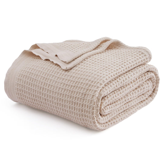 Bedsure couverture gaufrée face avant beige montrant le design et confort