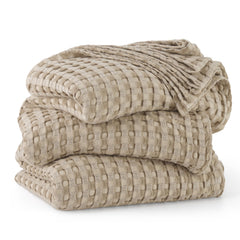 Bedsure couverture face avant montrant le motif waffle et confort visuel