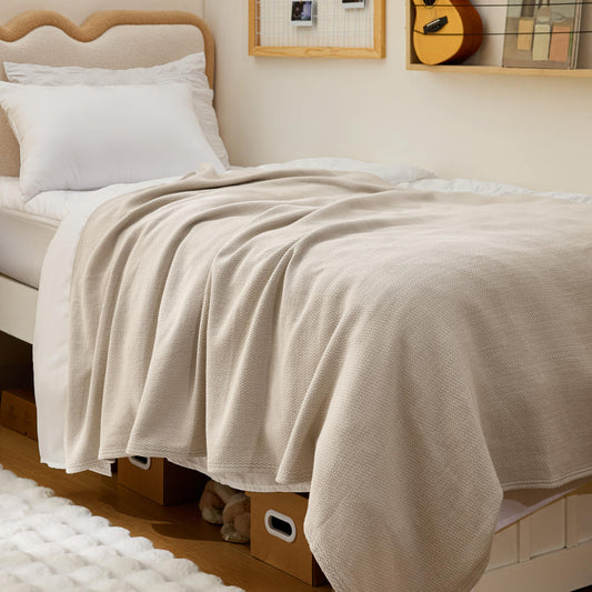 Bedsure couverture recto packaging montrant couleur linen beige et présentation soignée