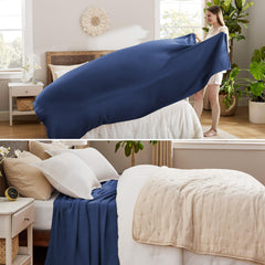 Bedsure couverture posée sur lit queen, couverture généreuse et décorative