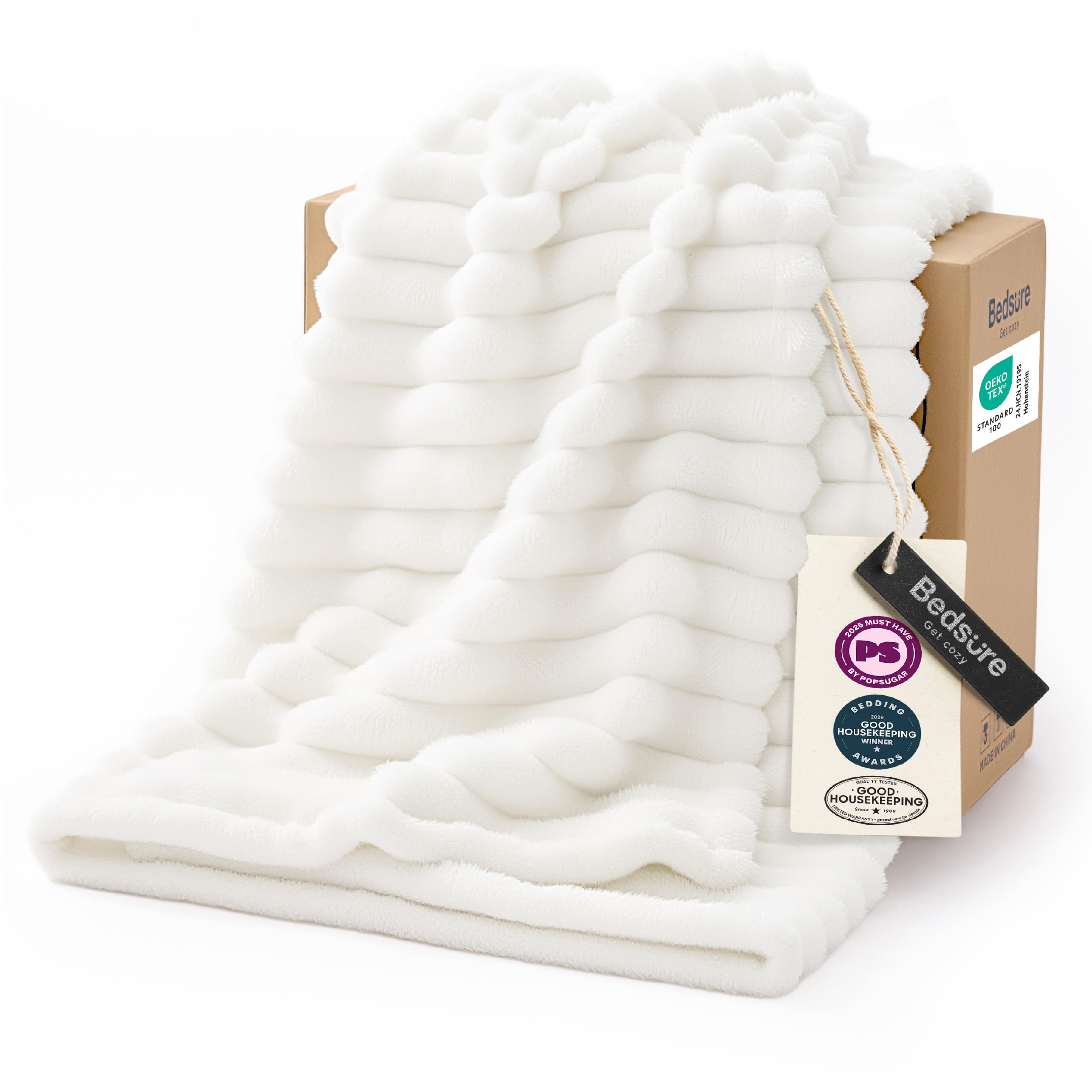 Bedsure couverture twin face avant, design Off White et confort visible