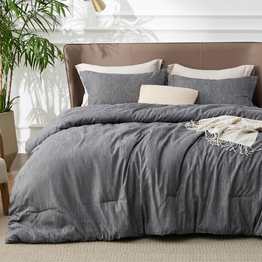 Bedsure vue recto de la couette gris foncé montrant douceur et finition chinée