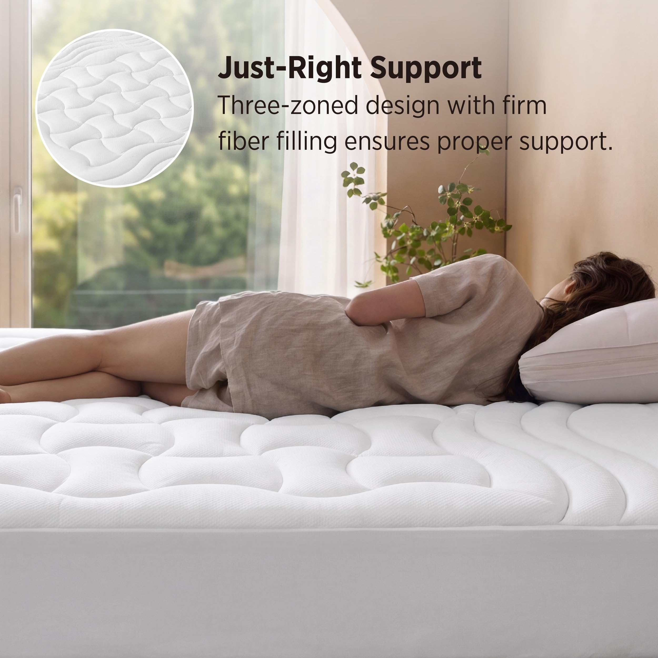 Bedsure détail du coin montrant la poche profonde, maintien sécurisé du matelas