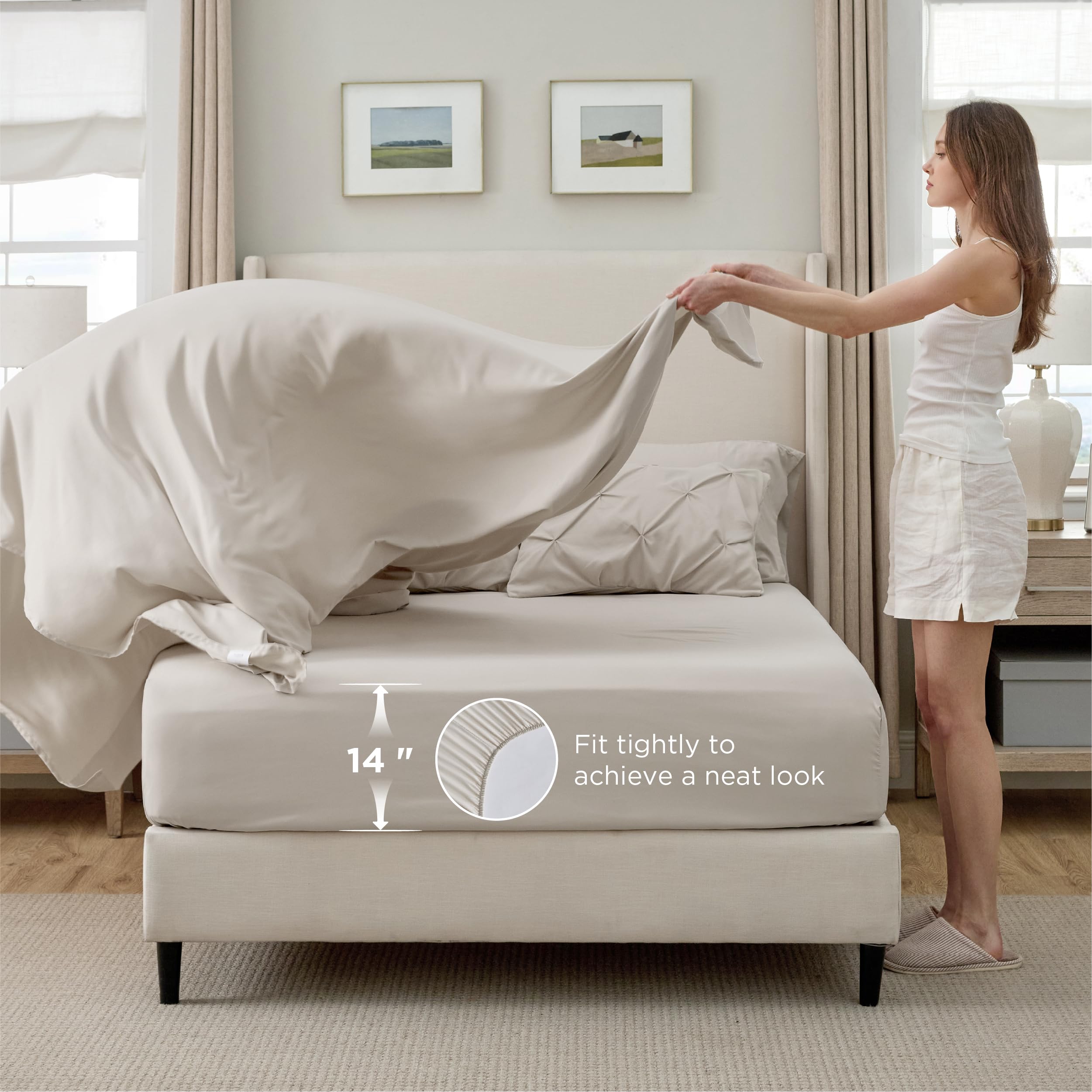 Bedsure drap-housse et taies présentés pour faciliter l'installation et l'ajustement