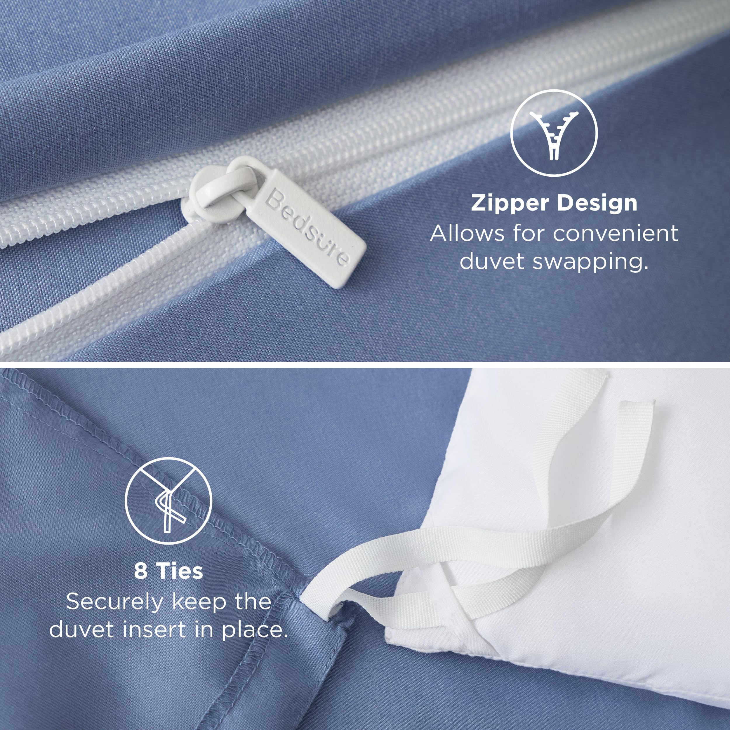 Bedsure drapé queen montrant taille et retombée élégante sur lit