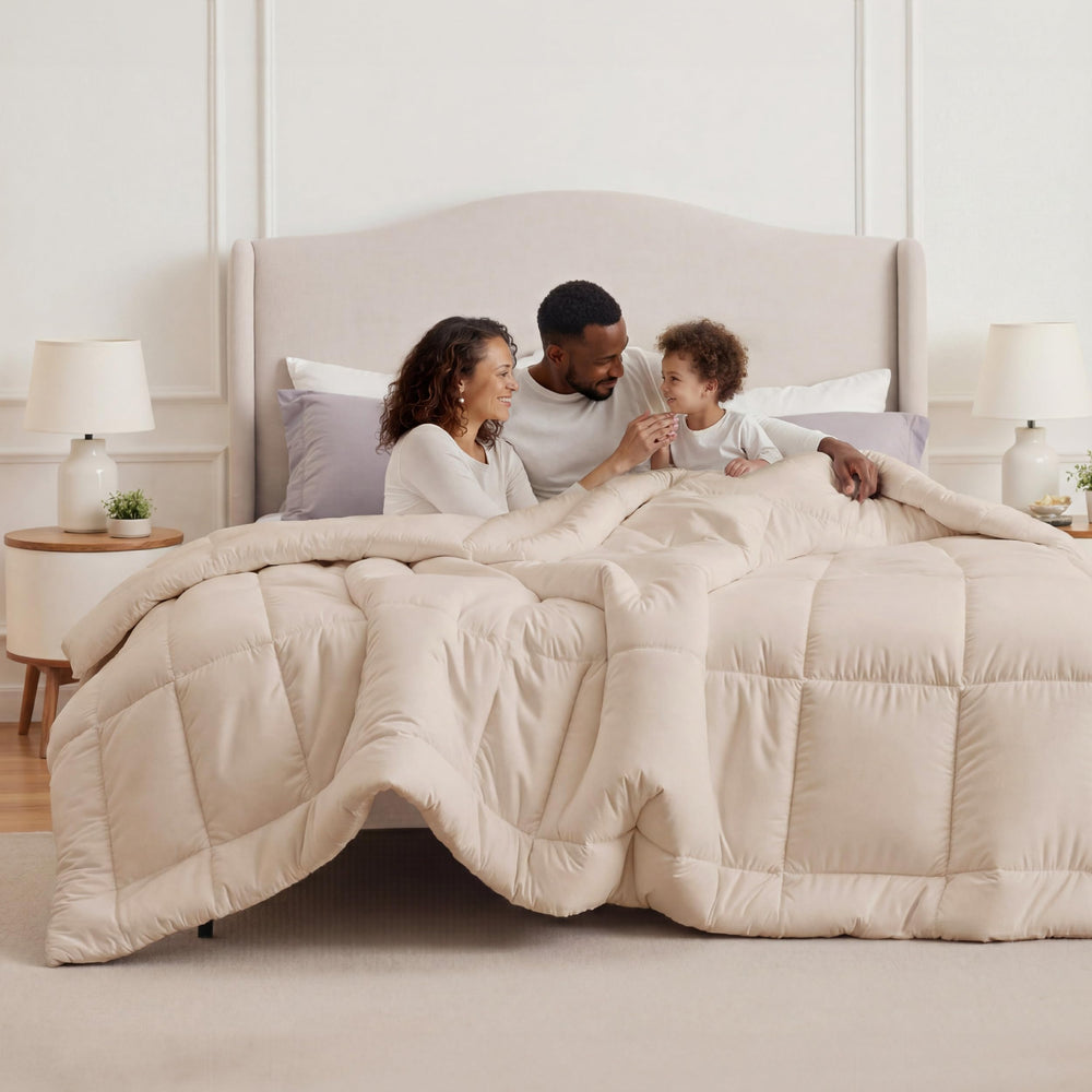 Bedsure emballage et couette devant montrant livraison et avantage praticité