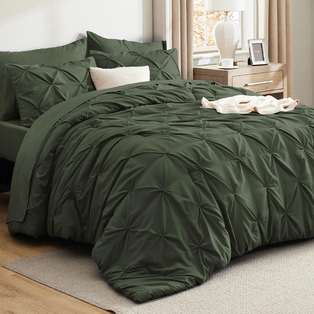 Bedsure vue devant de l'ensemble vert olive apportant élégance