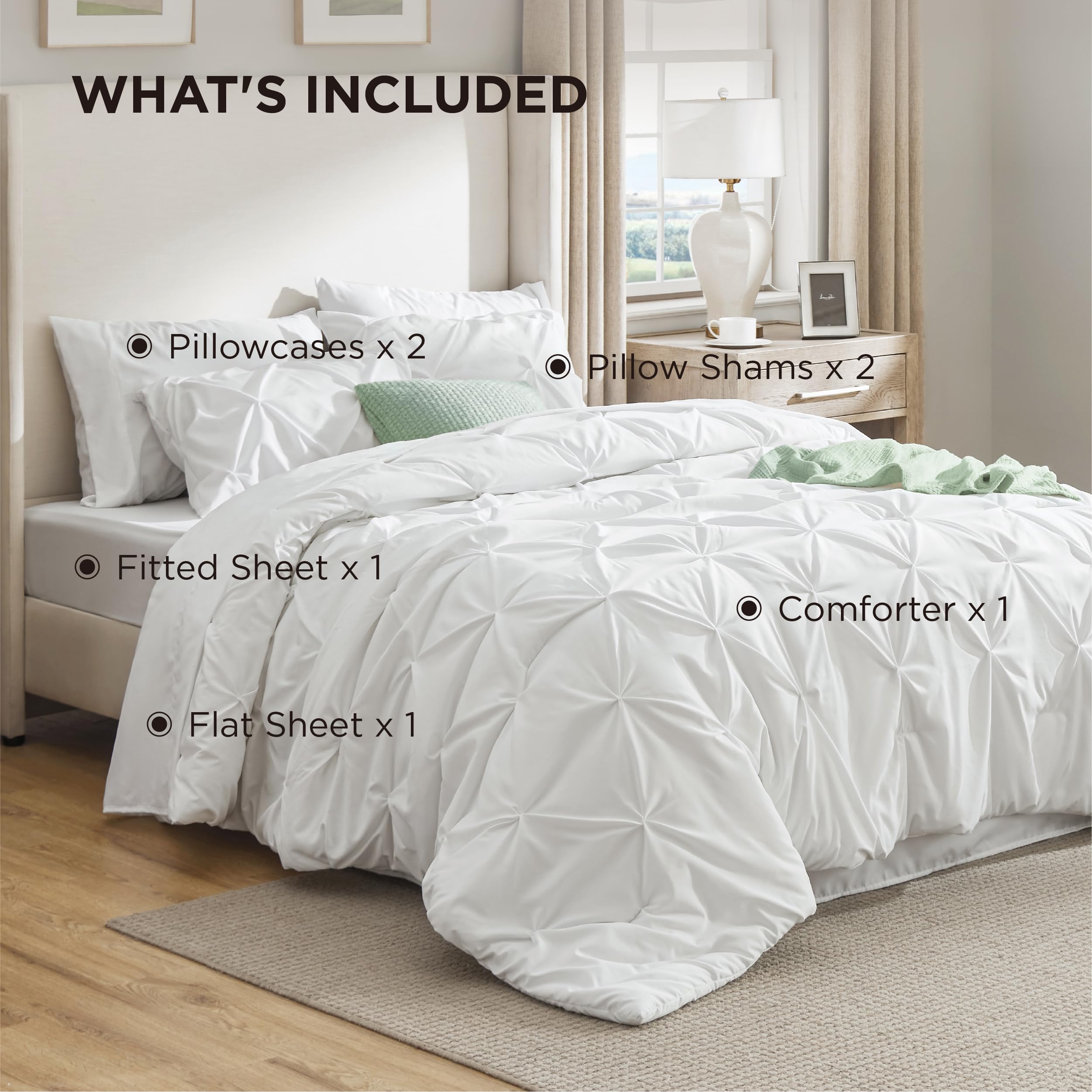 Bedsure ensemble blanc éclairé naturellement pour rendu décoratif apaisant