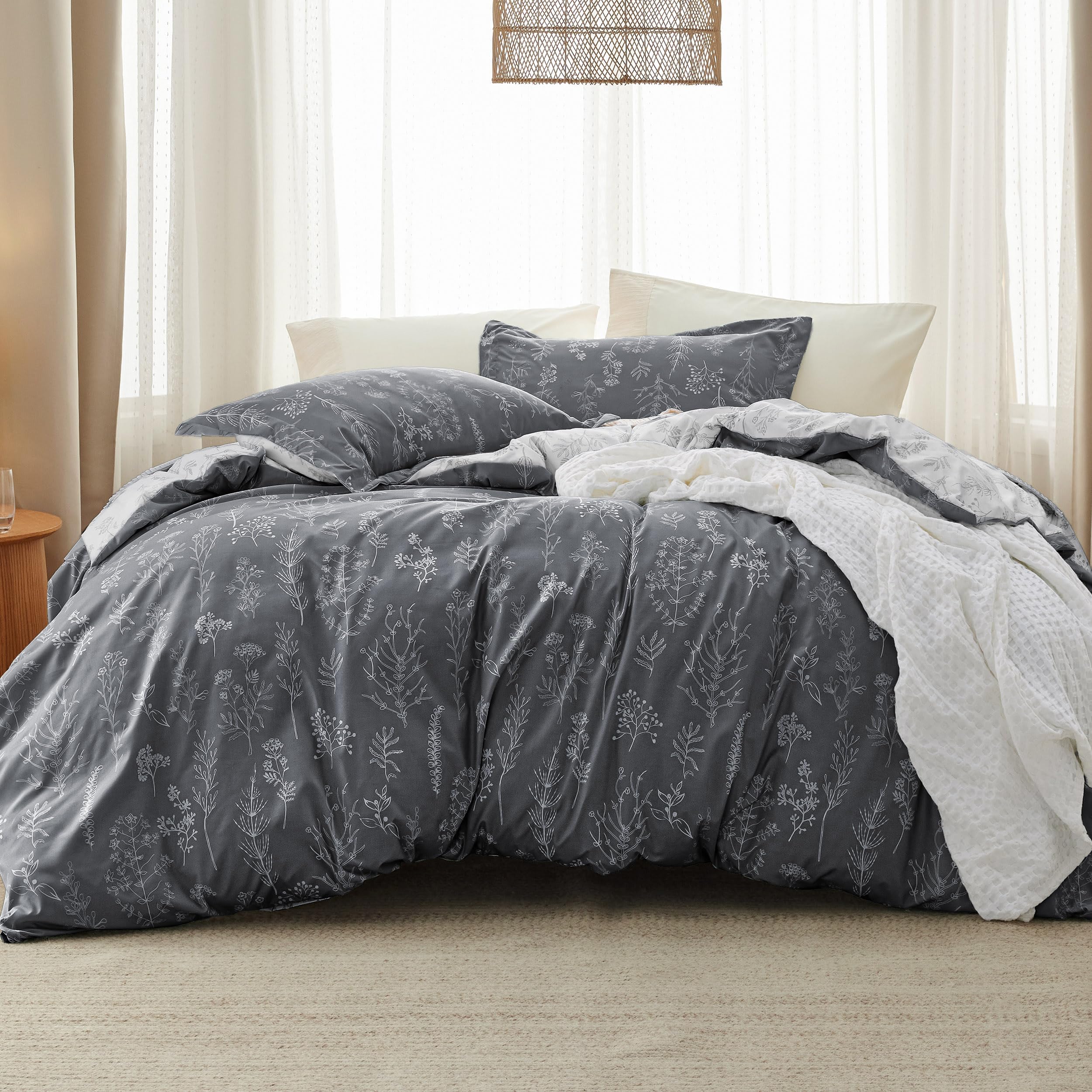Bedsure vue avant de l'ensemble king avec motif floral, apporte style charmant