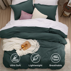 Bedsure housse installée sur lit, illustrant l'ambiance déco verte et chaleureuse