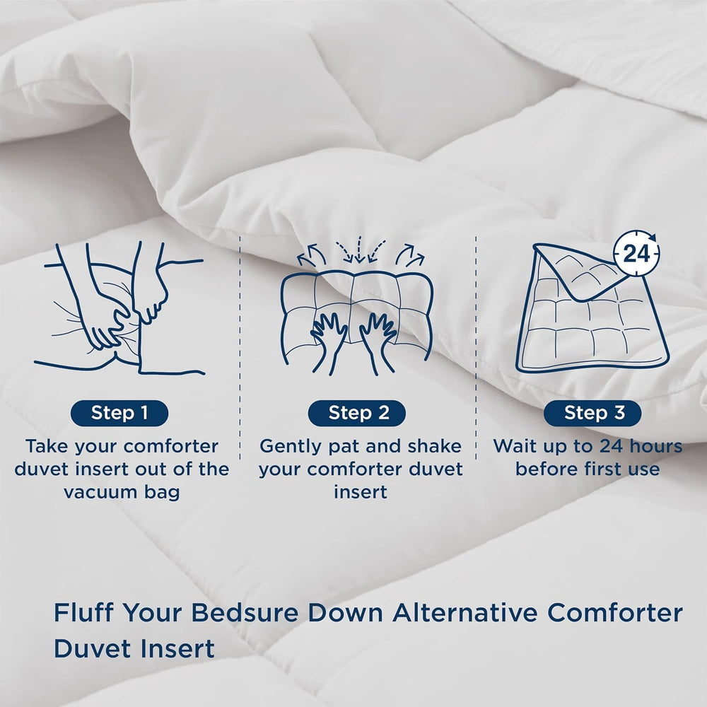 Bedsure étiquette d'entretien montrant instructions de lavage pour garder gonflant et propreté